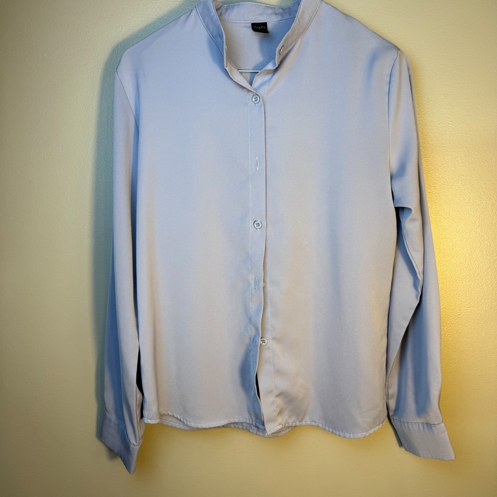 Dazy Light Blue Mandarin Collar Button Front Blouse Women's XS Minimalist
